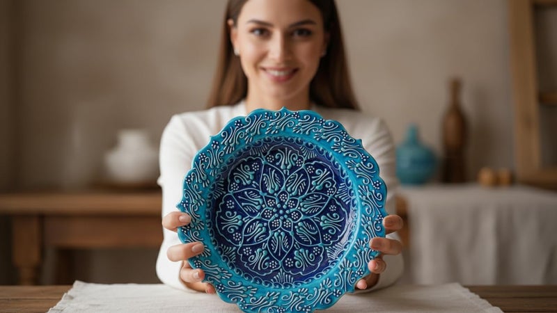 Ayennur Handmade Turkish Ceramic Decorative Plate 9.85 Inch â€“ Hand-Painted Blue Design â€“ Premium Home DÃ©cor Accent, Table Centerpiece & Wall Display - Image 4